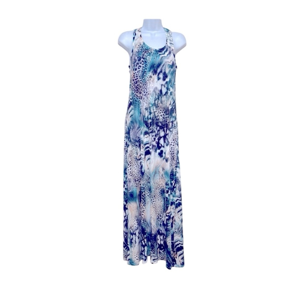 S-12 Women’s M Leopard Printed Long-lined Embellished Embroidered Maxi Dress